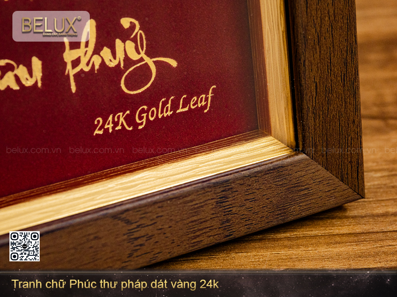 Tranh chữ Phúc thư pháp dát vàng 24k - 32x25cm